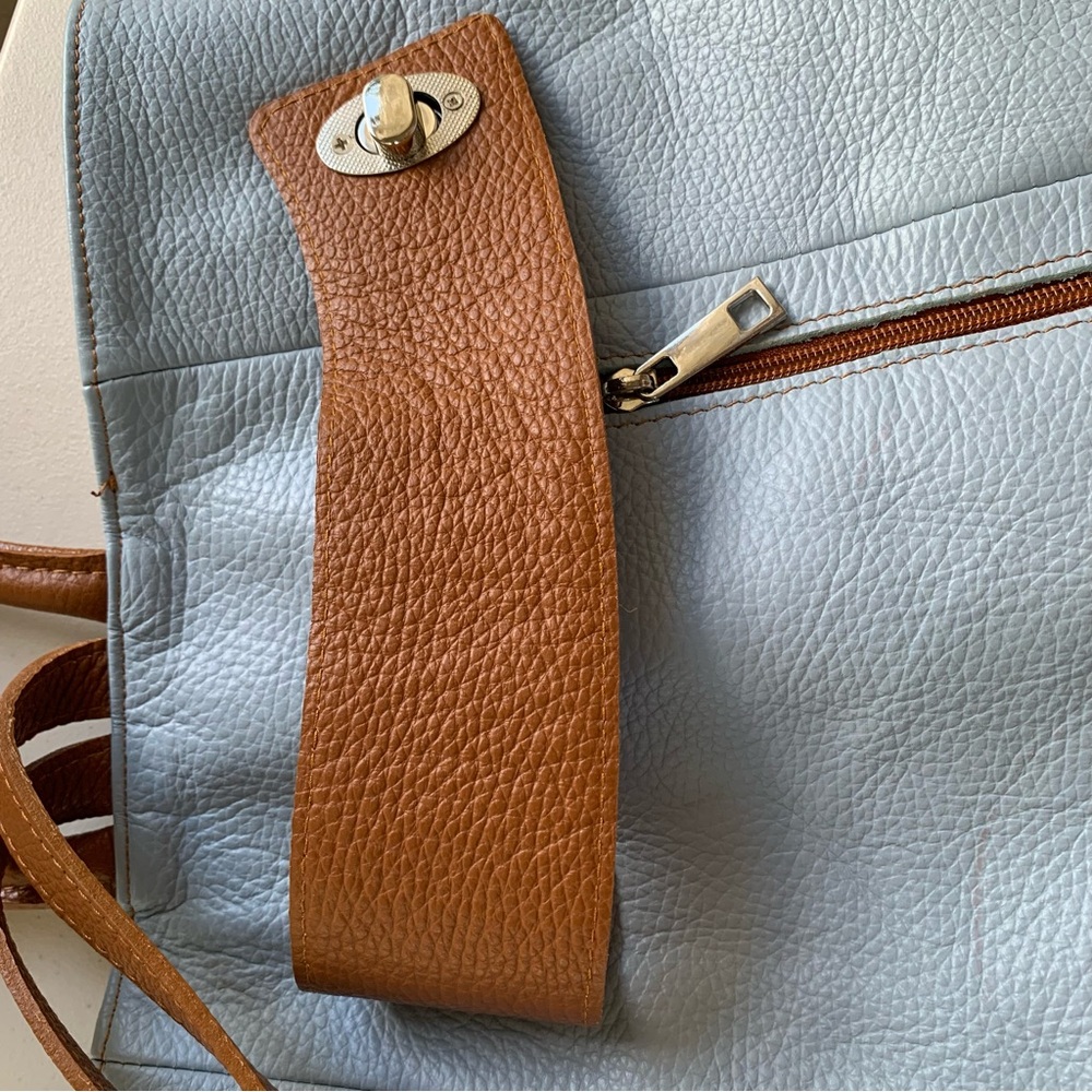 Borse in Pelle Genuine Blue Leather Back Pack  Made in Italy - Picture 8 of 10